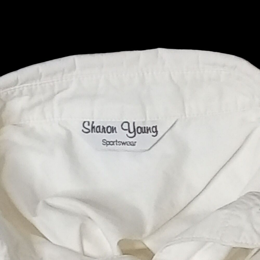 Womens Sharon Young Button-Up Embroidered Collar & Cuff Shirt Top Size L White - Picture 7 of 7